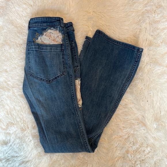 Pilcro Anthropologie high rise rose patch bootcut trouser jeans size 27 - Picture 6 of 11